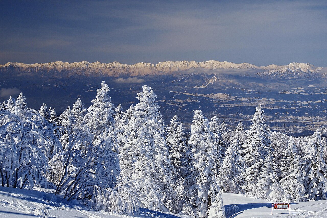 志賀高原 寺小屋スキー場の雪の山とゲレンデ